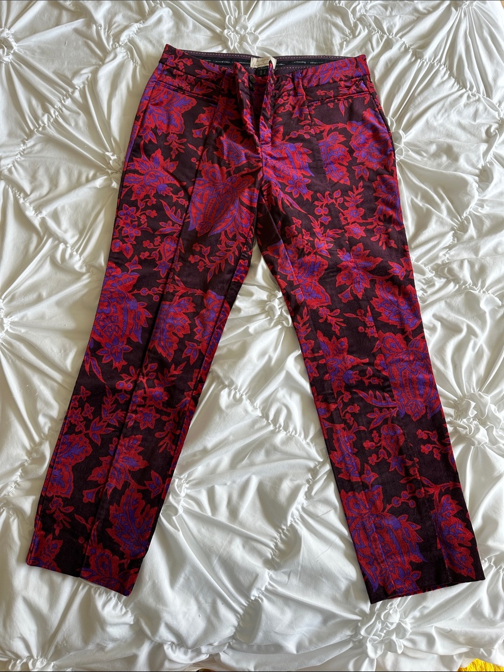 Anthropologie Red & Purple Floral Ankle Pants